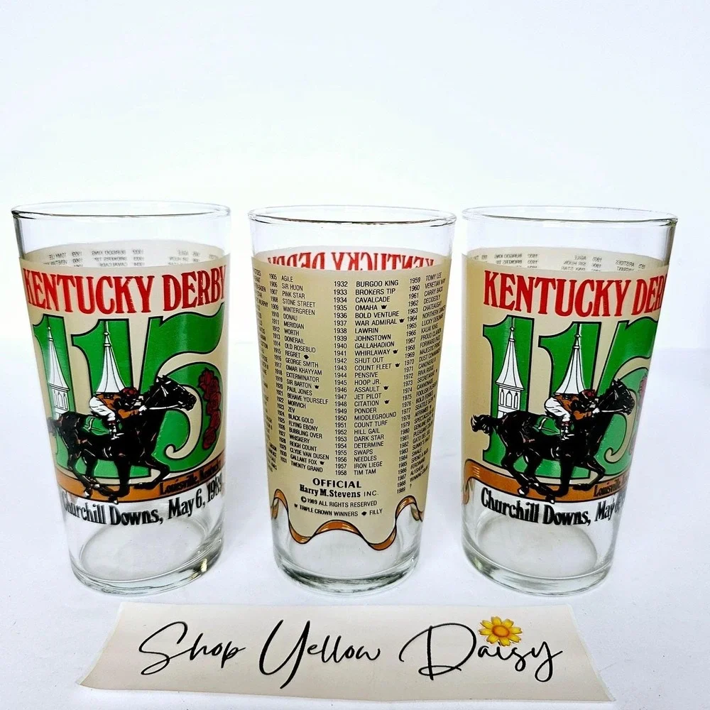 1989 Kentucky Derby 115 Mint Julep Glasses Set of 3 Churchill Downs Horse Racing